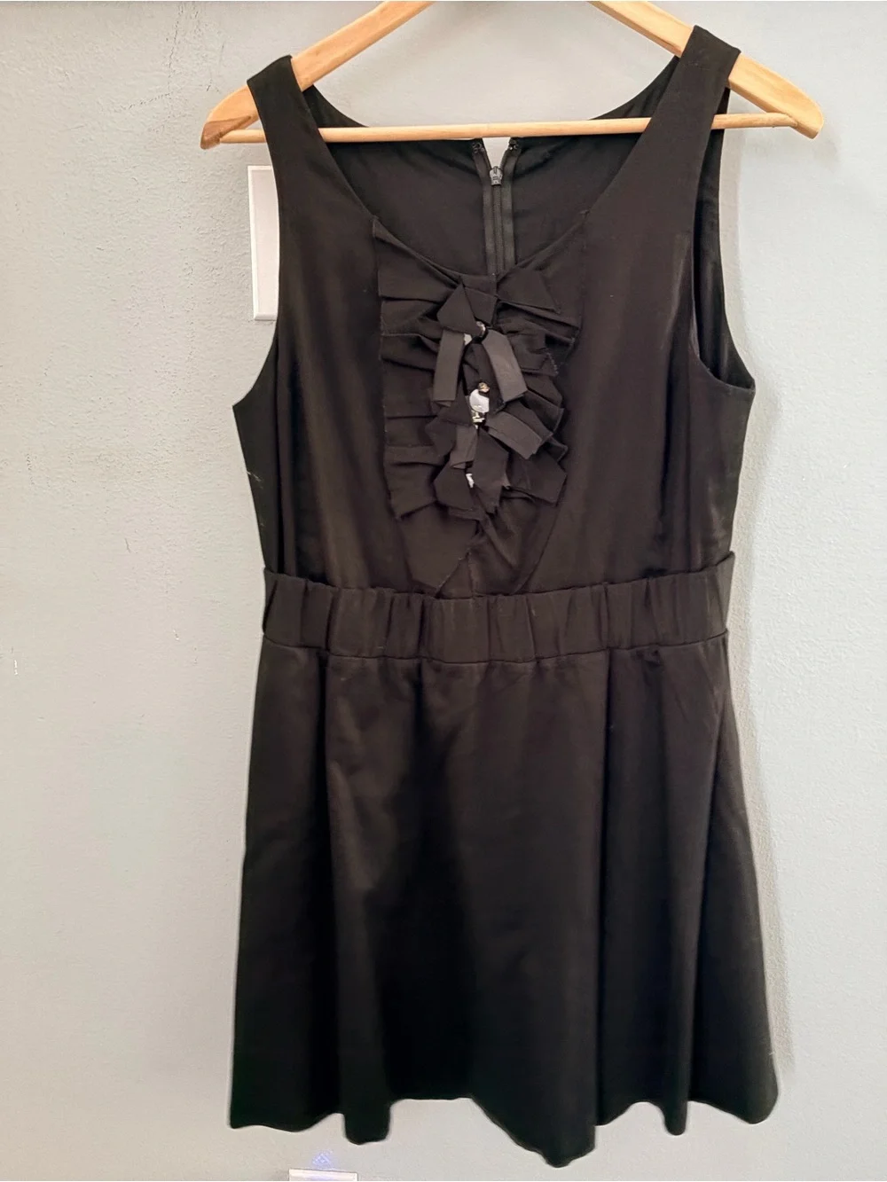 J. Crew Black Sleeveless Mini Dress with Ruffle Bow Front